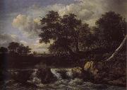 Jacob van Ruisdael Waterfall near oan Oak wood oil painting artist